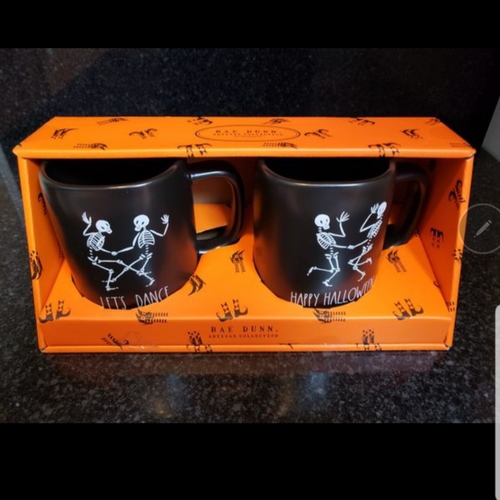 Rae Dunn Happy Halloween Lets Dance Mugs Black NEW